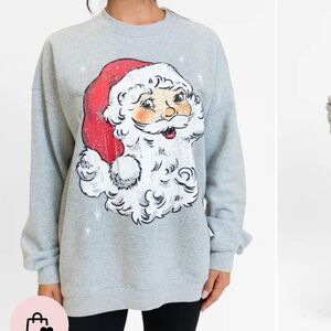 NEW Pink Lily Vintage Santa Light Grey Oversized Graphic Sweatshirt